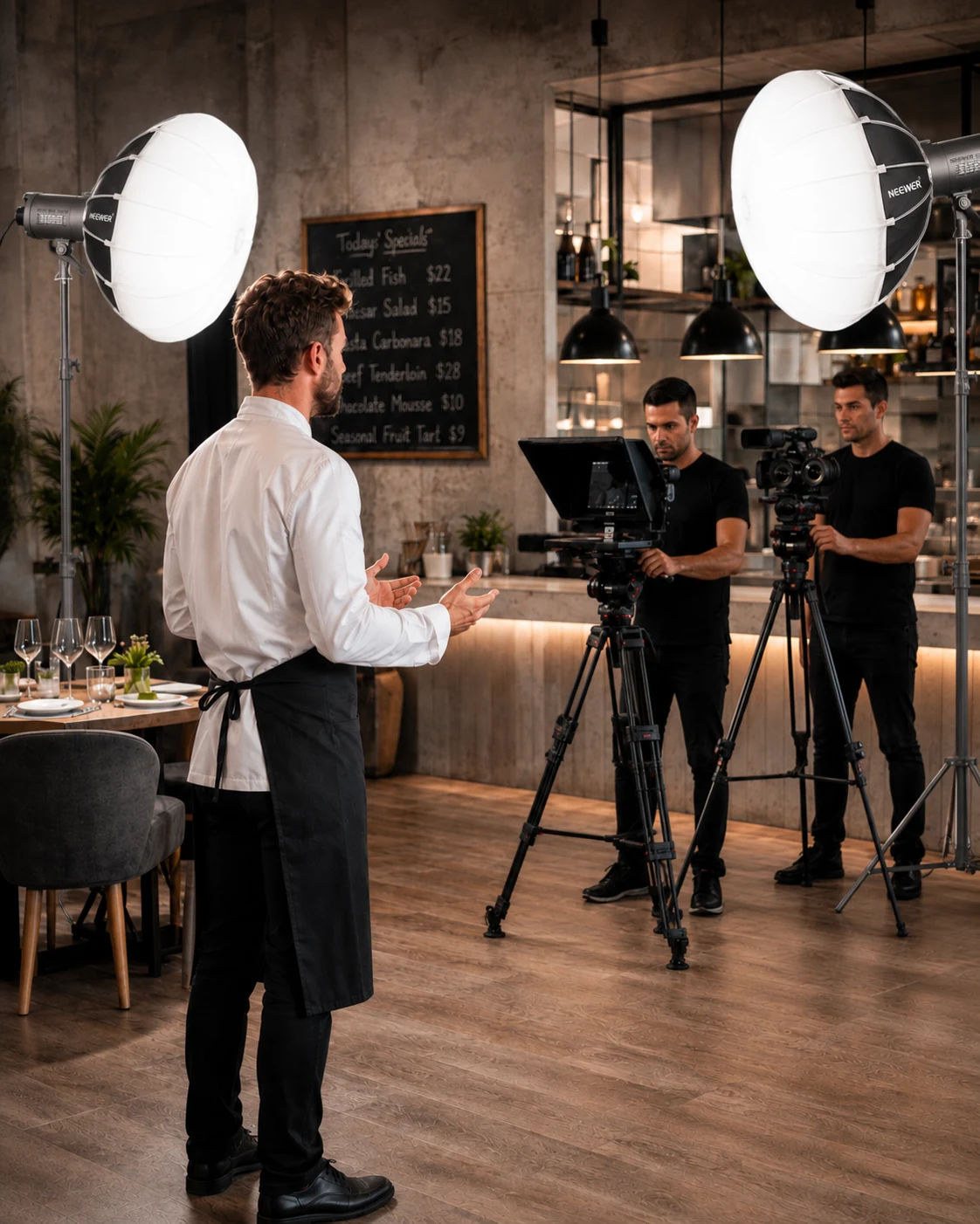 Behind the scenes παραγωγής short form video με chef σε εστιατόριο